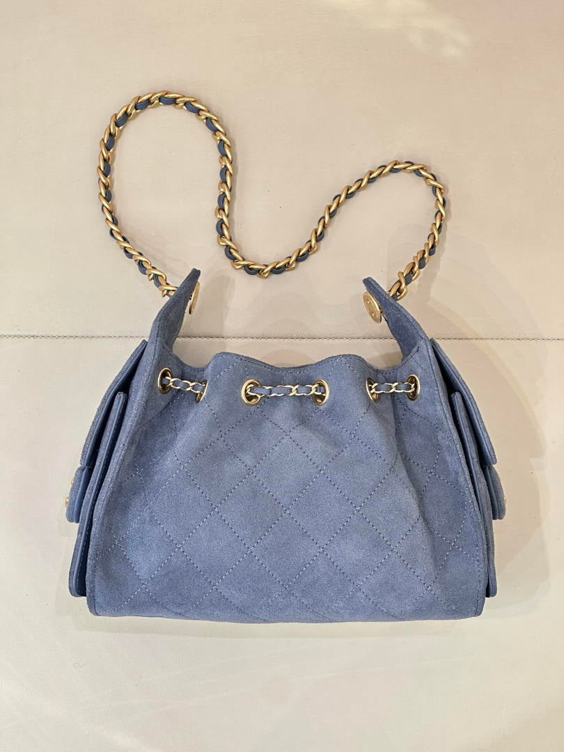Chanel AS5631 Mini Hobo Suede & Gold-Tone Metal Haze Blue