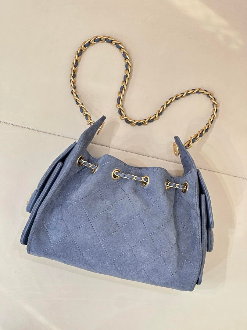Chanel AS5631 Mini Hobo Suede & Gold-Tone Metal Haze Blue