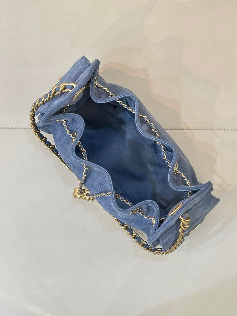 Chanel AS5631 Mini Hobo Suede & Gold-Tone Metal Haze Blue