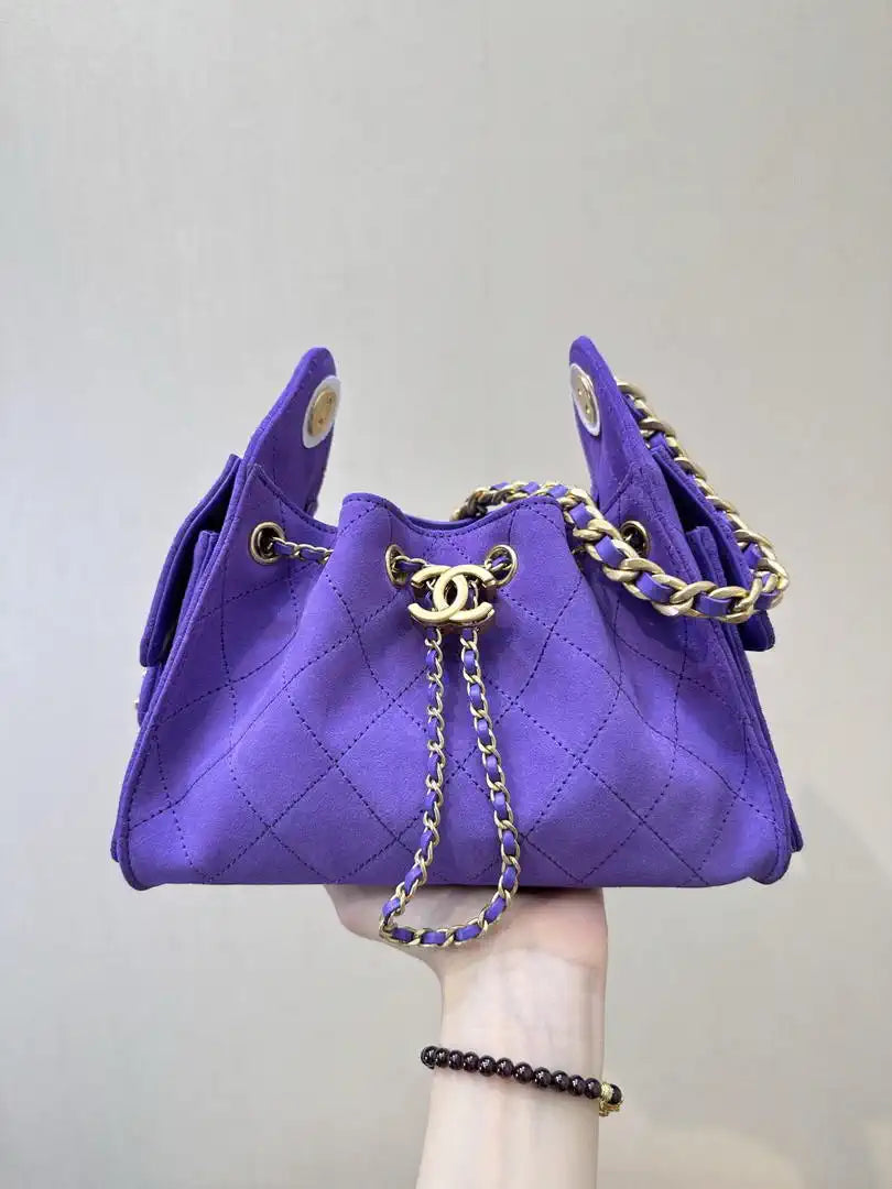 Chanel AS5631 Mini Hobo Suede & Gold-Tone Metal Purple