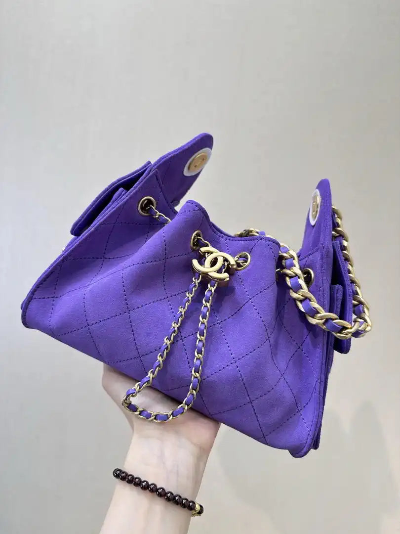 Chanel AS5631 Mini Hobo Suede & Gold-Tone Metal Purple