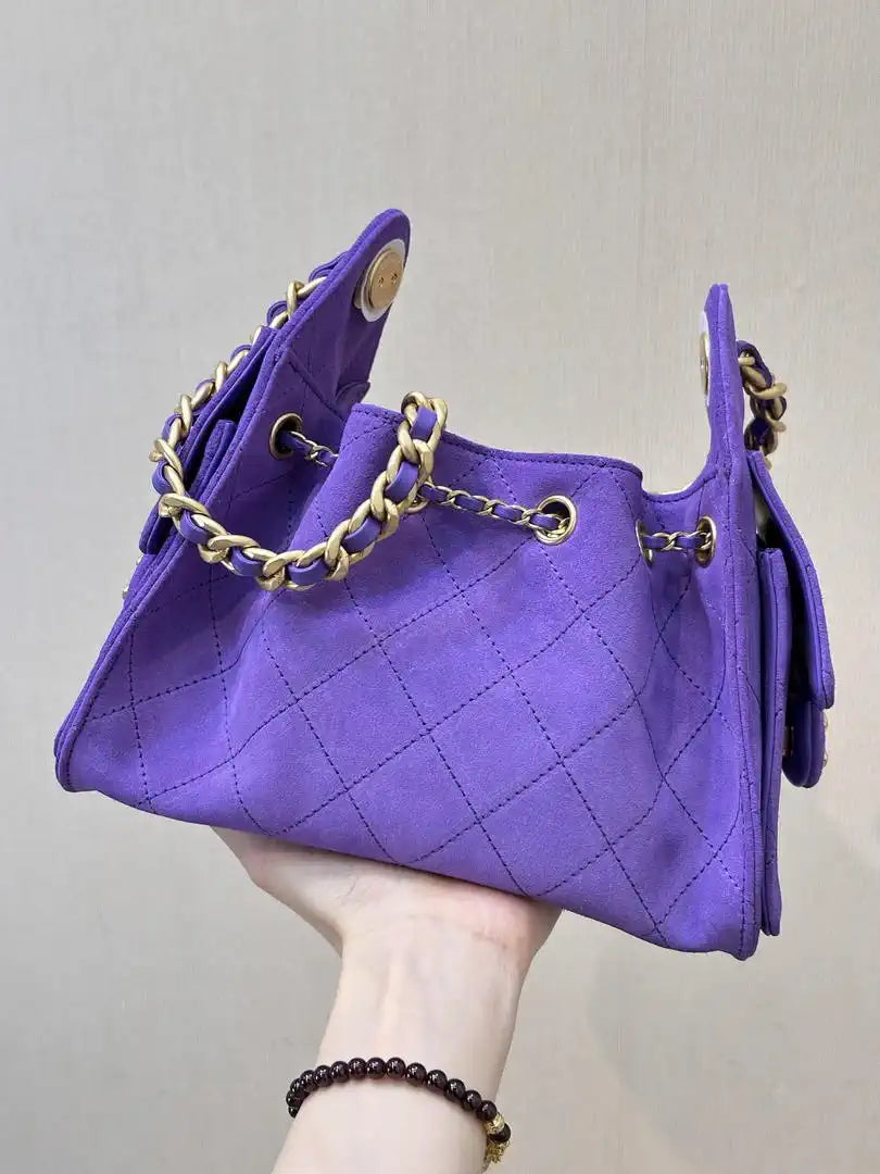 Chanel AS5631 Mini Hobo Suede & Gold-Tone Metal Purple
