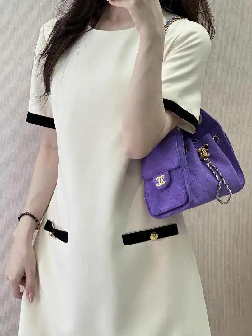 Chanel AS5631 Mini Hobo Suede & Gold-Tone Metal Purple