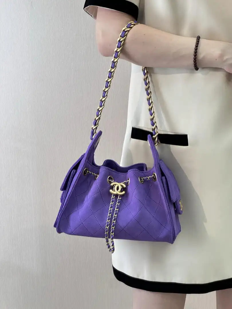 Chanel AS5631 Mini Hobo Suede & Gold-Tone Metal Purple