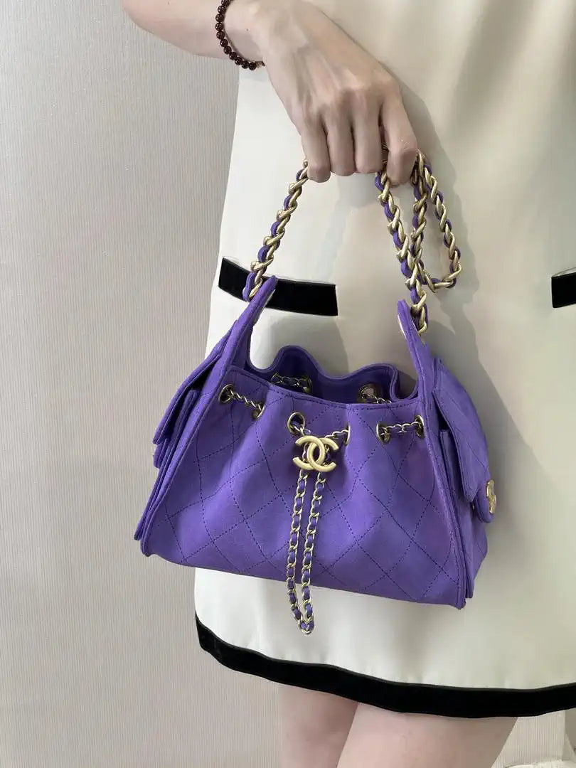 Chanel AS5631 Mini Hobo Suede & Gold-Tone Metal Purple