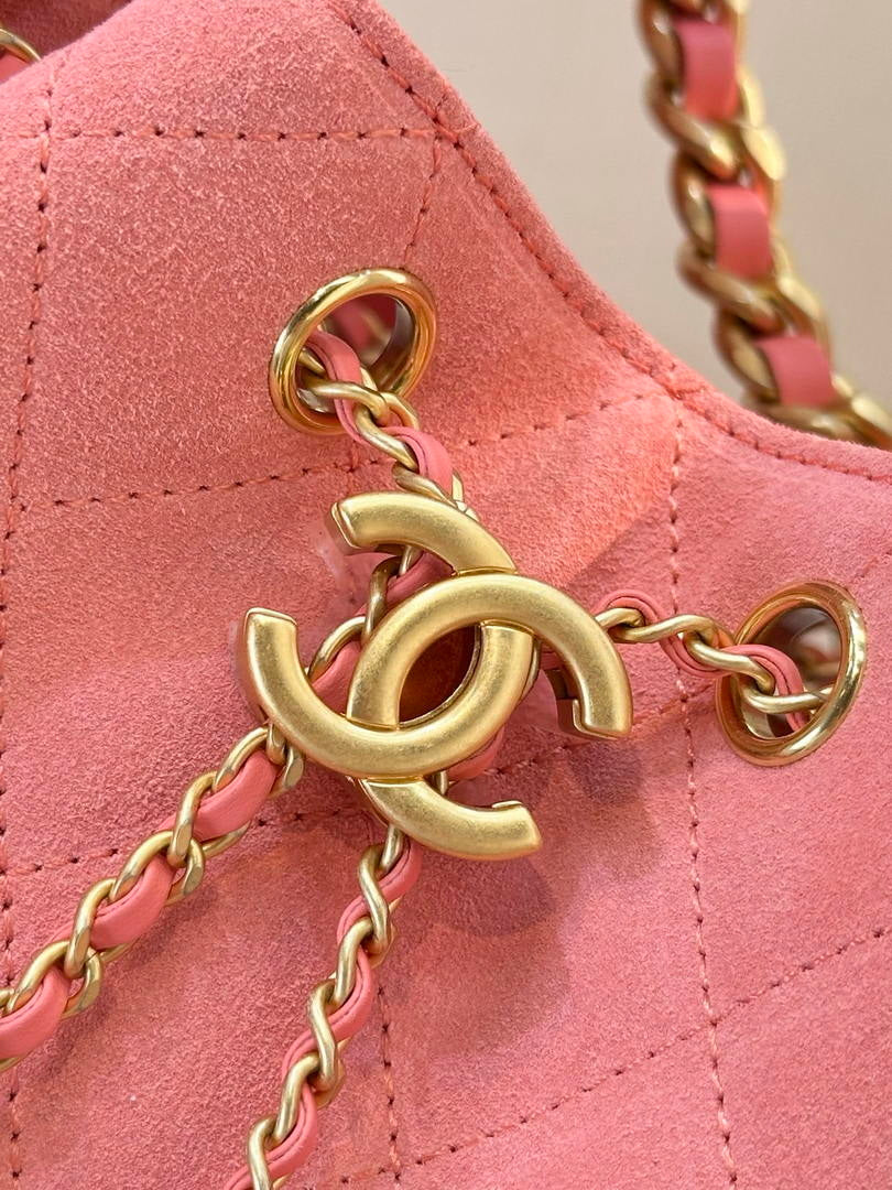 Chanel AS5631 Mini Hobo Suede & Gold-Tone Metal Haze Rose Red