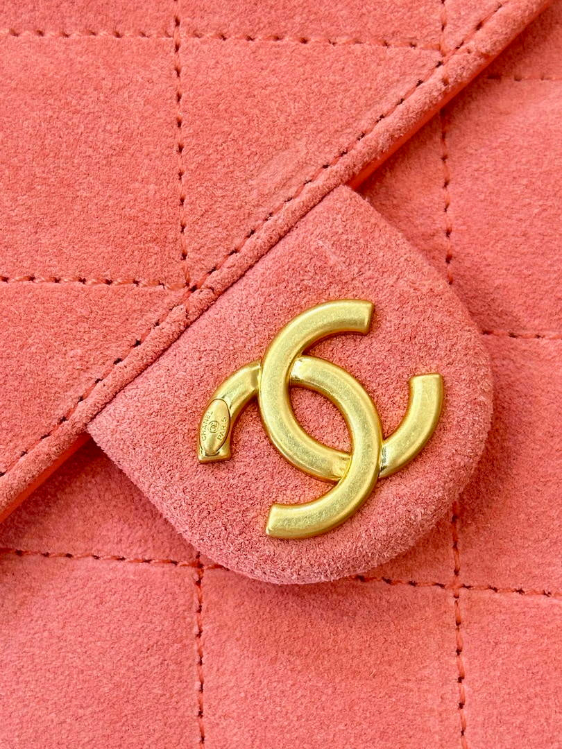 Chanel AS5631 Mini Hobo Suede & Gold-Tone Metal Haze Rose Red