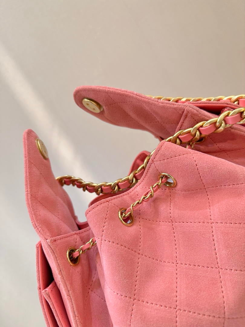 Chanel AS5631 Mini Hobo Suede & Gold-Tone Metal Haze Rose Red