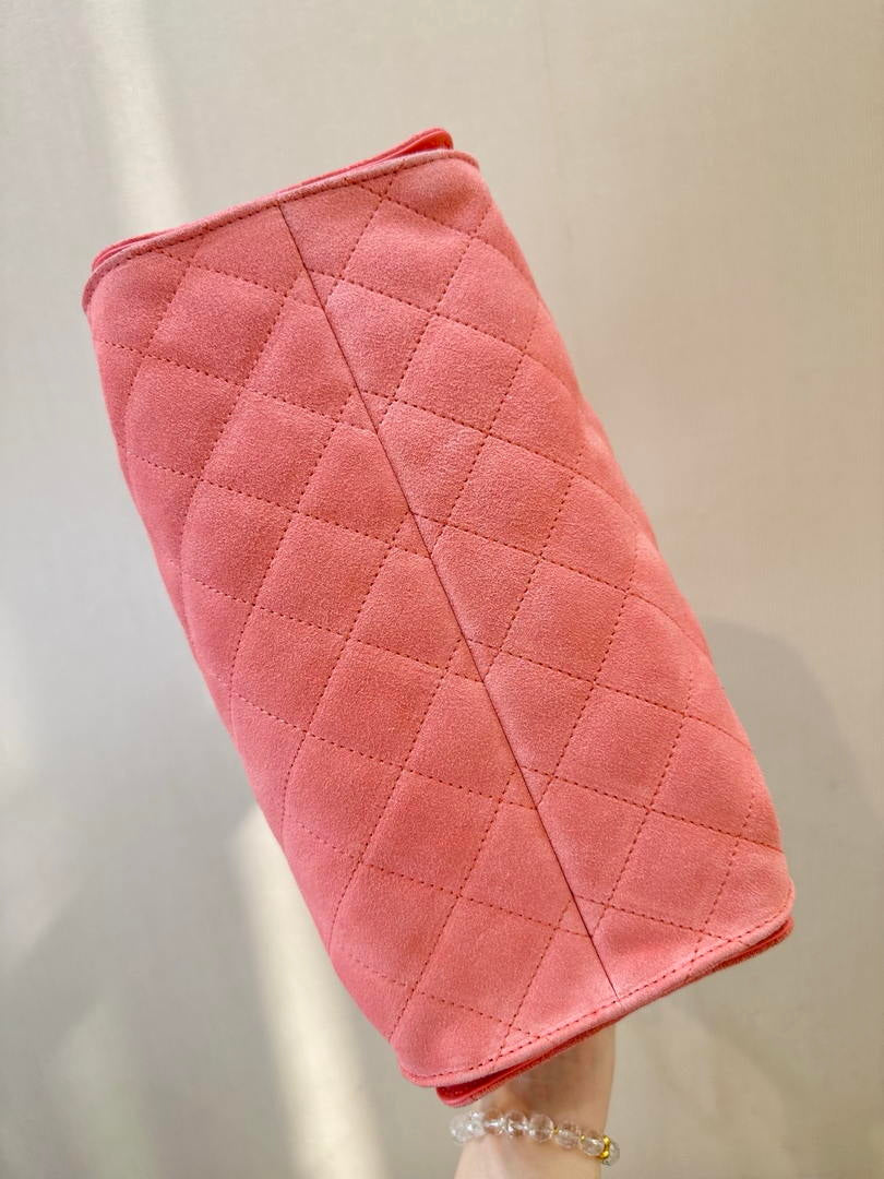 Chanel AS5631 Mini Hobo Suede & Gold-Tone Metal Haze Rose Red