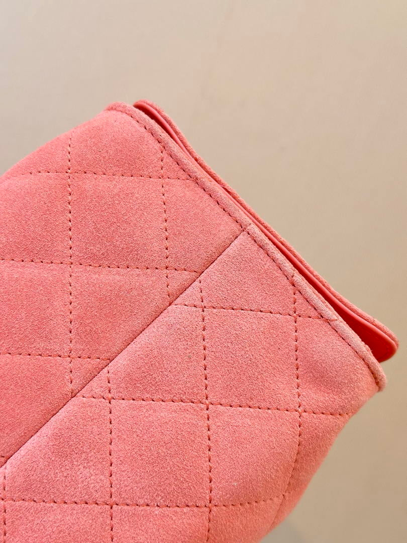 Chanel AS5631 Mini Hobo Suede & Gold-Tone Metal Haze Rose Red