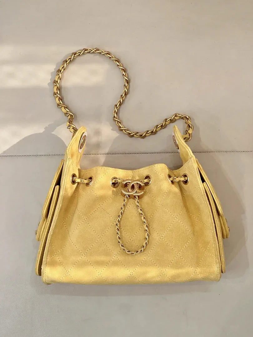 Chanel AS5631 Mini Hobo Suede & Gold-Tone Metal Yellow