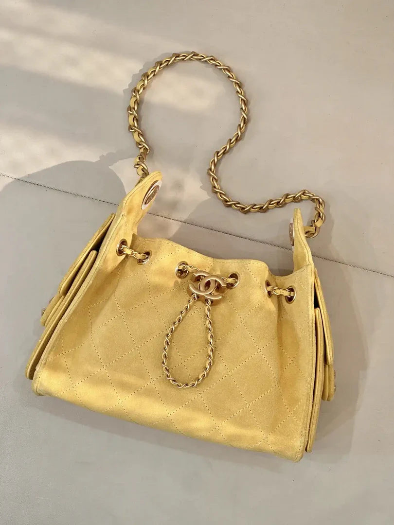 Chanel AS5631 Mini Hobo Suede & Gold-Tone Metal Yellow