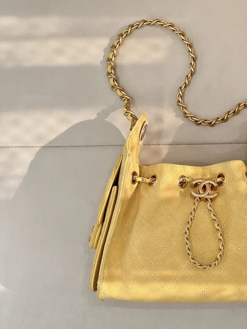 Chanel AS5631 Mini Hobo Suede & Gold-Tone Metal Yellow