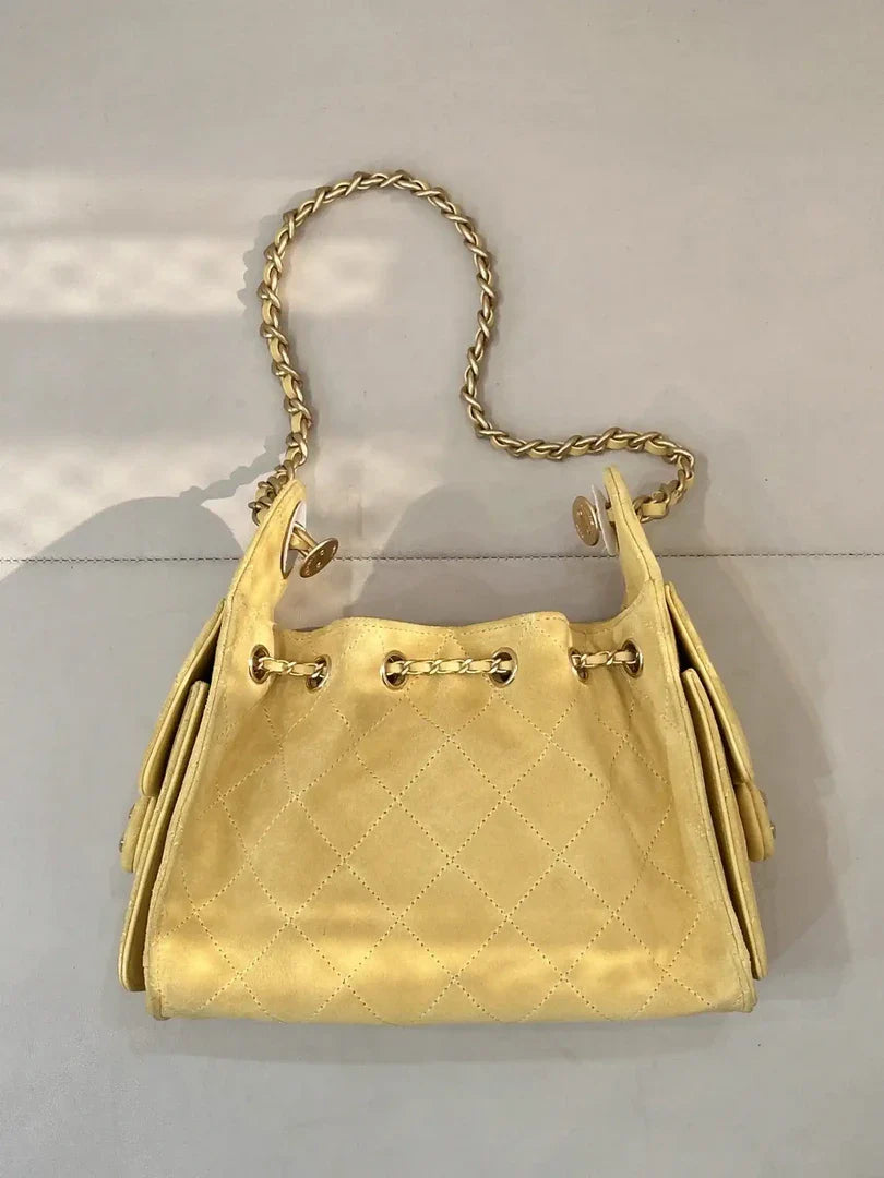 Chanel AS5631 Mini Hobo Suede & Gold-Tone Metal Yellow