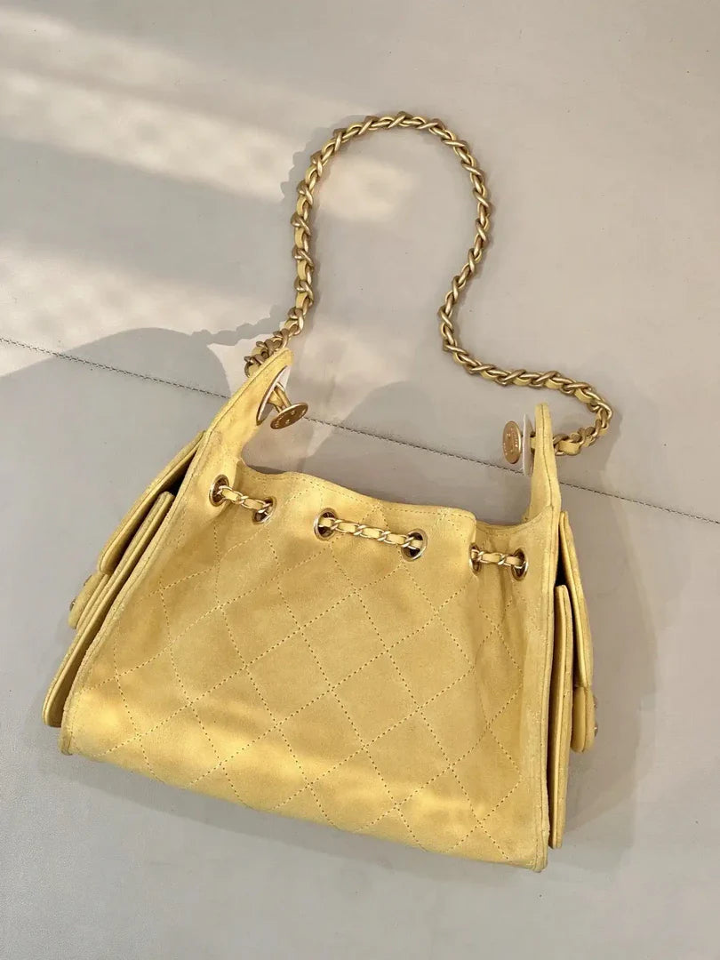 Chanel AS5631 Mini Hobo Suede & Gold-Tone Metal Yellow