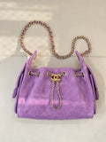 Chanel AS5631 Mini Hobo Suede & Gold-Tone Metal Rose Red Purple