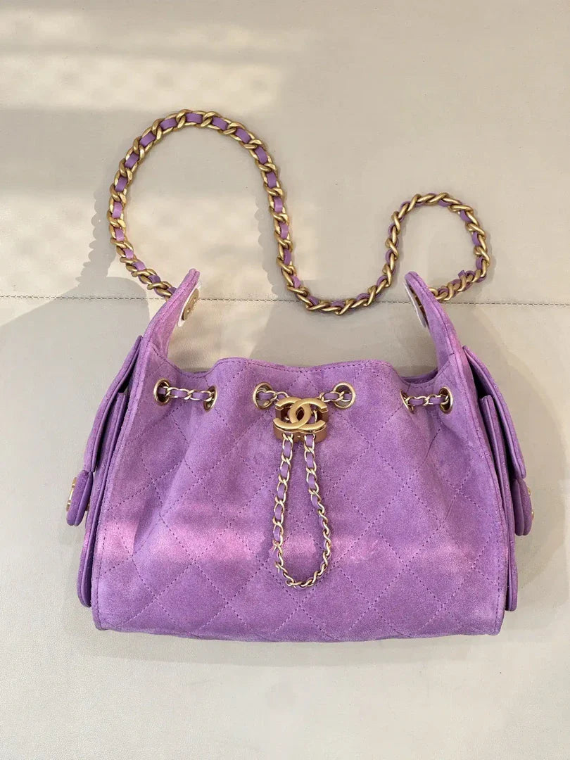 Chanel AS5631 Mini Hobo Suede & Gold-Tone Metal Rose Red Purple