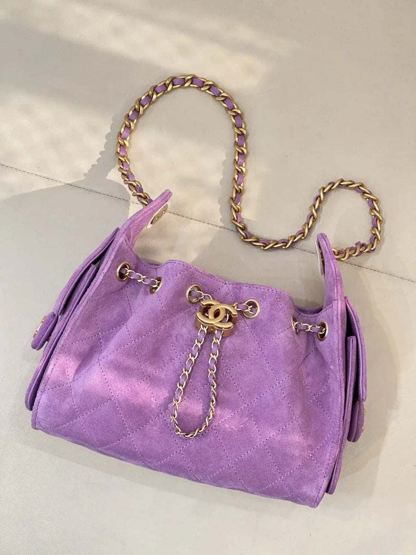 Chanel AS5631 Mini Hobo Suede & Gold-Tone Metal Rose Red Purple