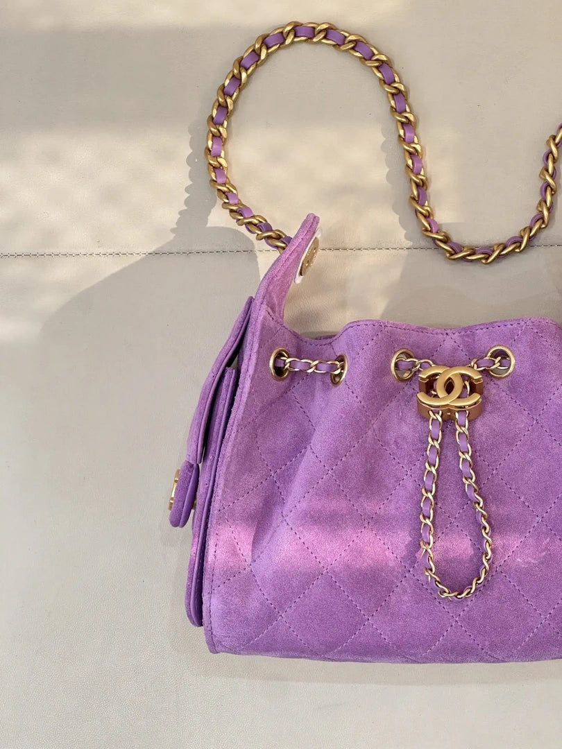 Chanel AS5631 Mini Hobo Suede & Gold-Tone Metal Rose Red Purple