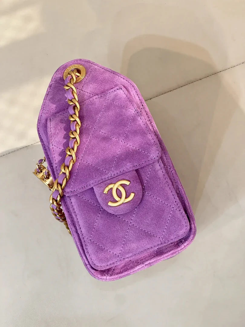 Chanel AS5631 Mini Hobo Suede & Gold-Tone Metal Rose Red Purple