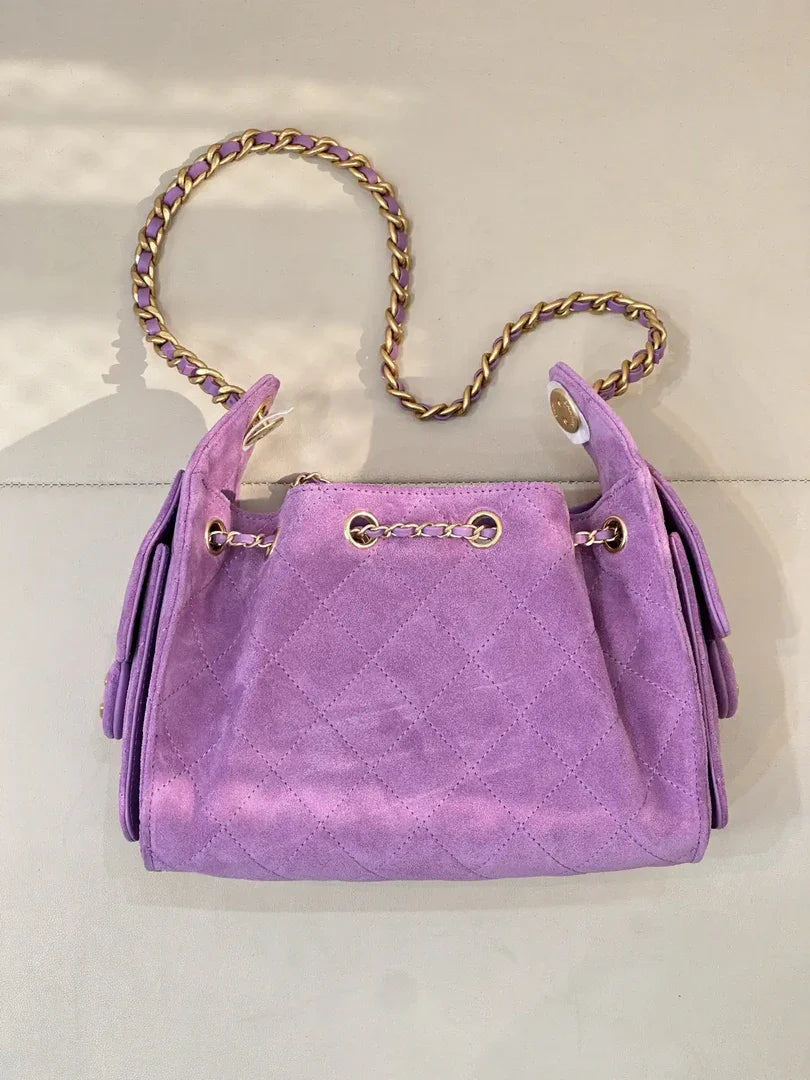 Chanel AS5631 Mini Hobo Suede & Gold-Tone Metal Rose Red Purple