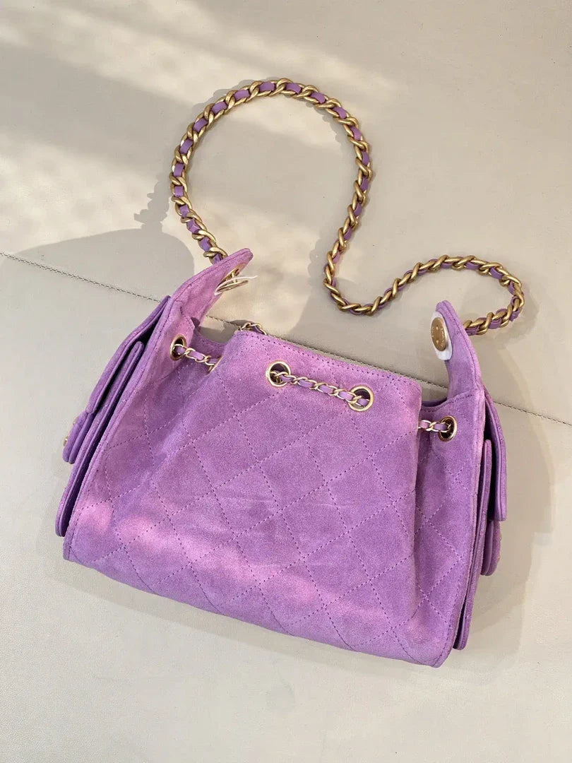 Chanel AS5631 Mini Hobo Suede & Gold-Tone Metal Rose Red Purple