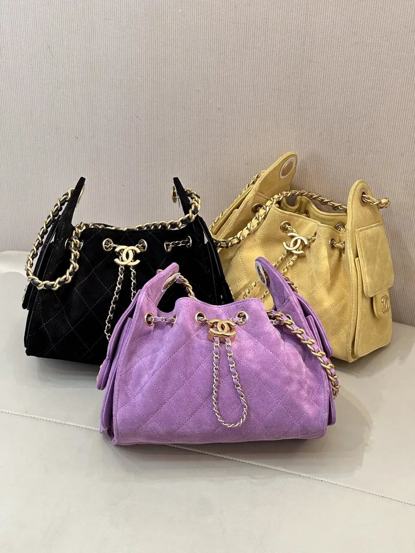 Chanel AS5631 Mini Hobo Suede & Gold-Tone Metal Rose Red Purple