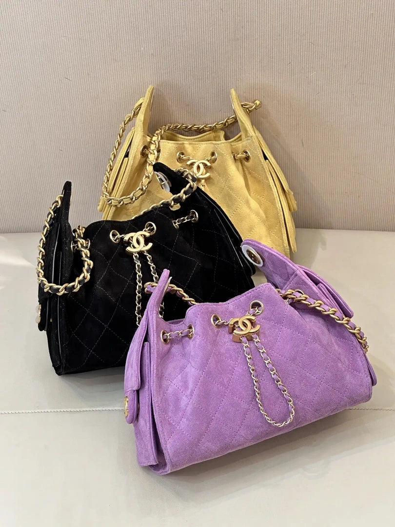 Chanel AS5631 Mini Hobo Suede & Gold-Tone Metal Rose Red Purple