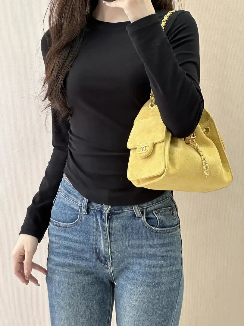 Chanel AS5631 Mini Hobo Suede & Gold-Tone Metal Yellow