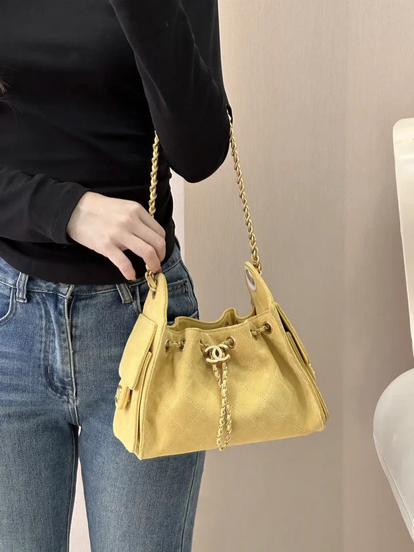 Chanel AS5631 Mini Hobo Suede & Gold-Tone Metal Yellow