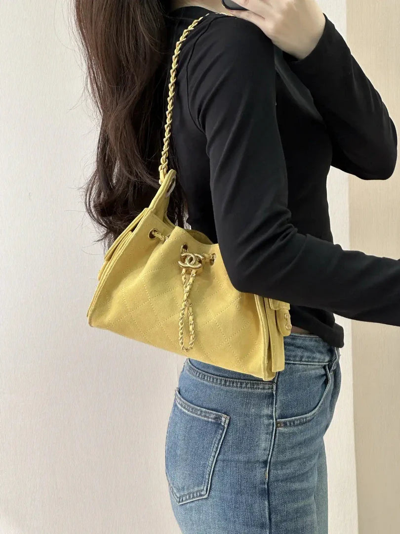 Chanel AS5631 Mini Hobo Suede & Gold-Tone Metal Yellow