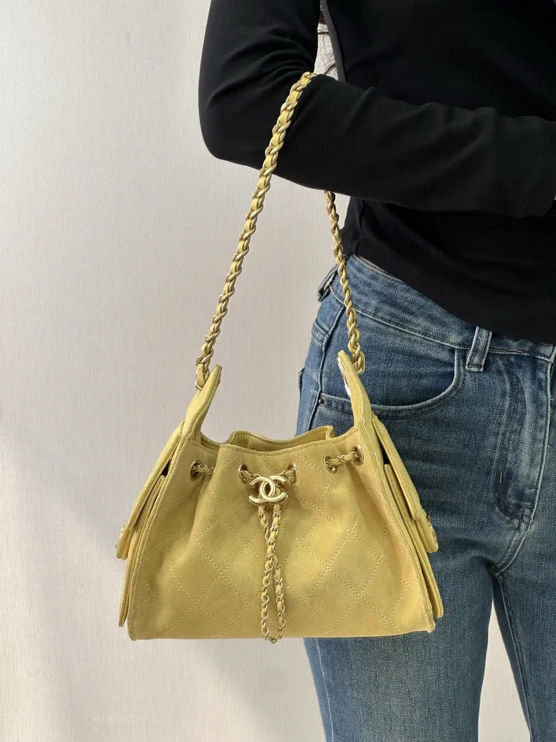 Chanel AS5631 Mini Hobo Suede & Gold-Tone Metal Yellow