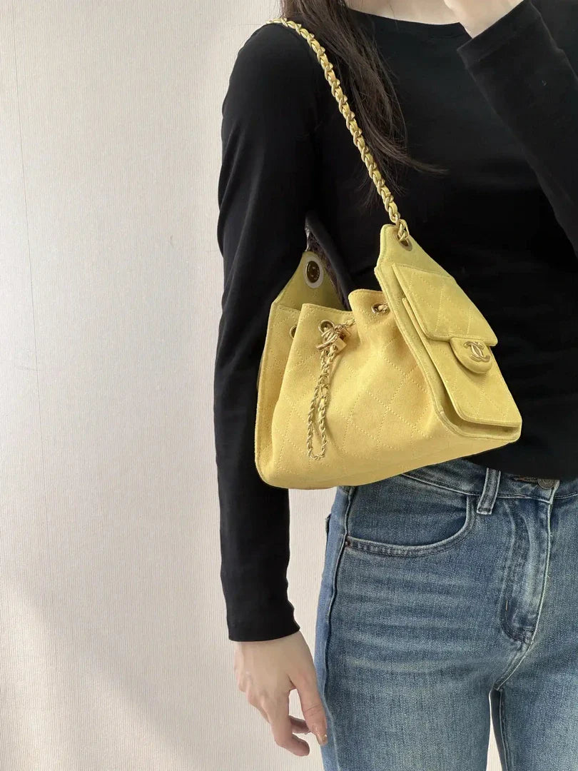 Chanel AS5631 Mini Hobo Suede & Gold-Tone Metal Yellow