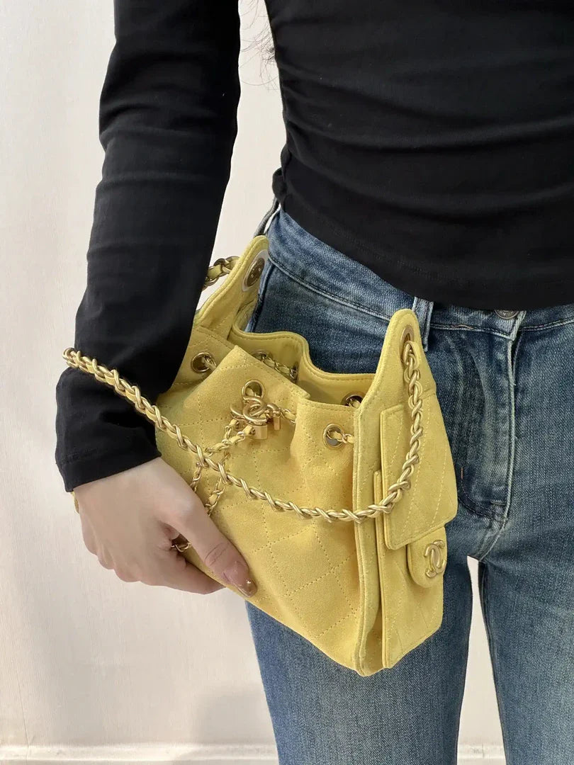 Chanel AS5631 Mini Hobo Suede & Gold-Tone Metal Yellow