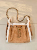 Chanel AS5631 Mini Hobo Suede Shearling Sheepskin & Gold-Tone Metal Tan