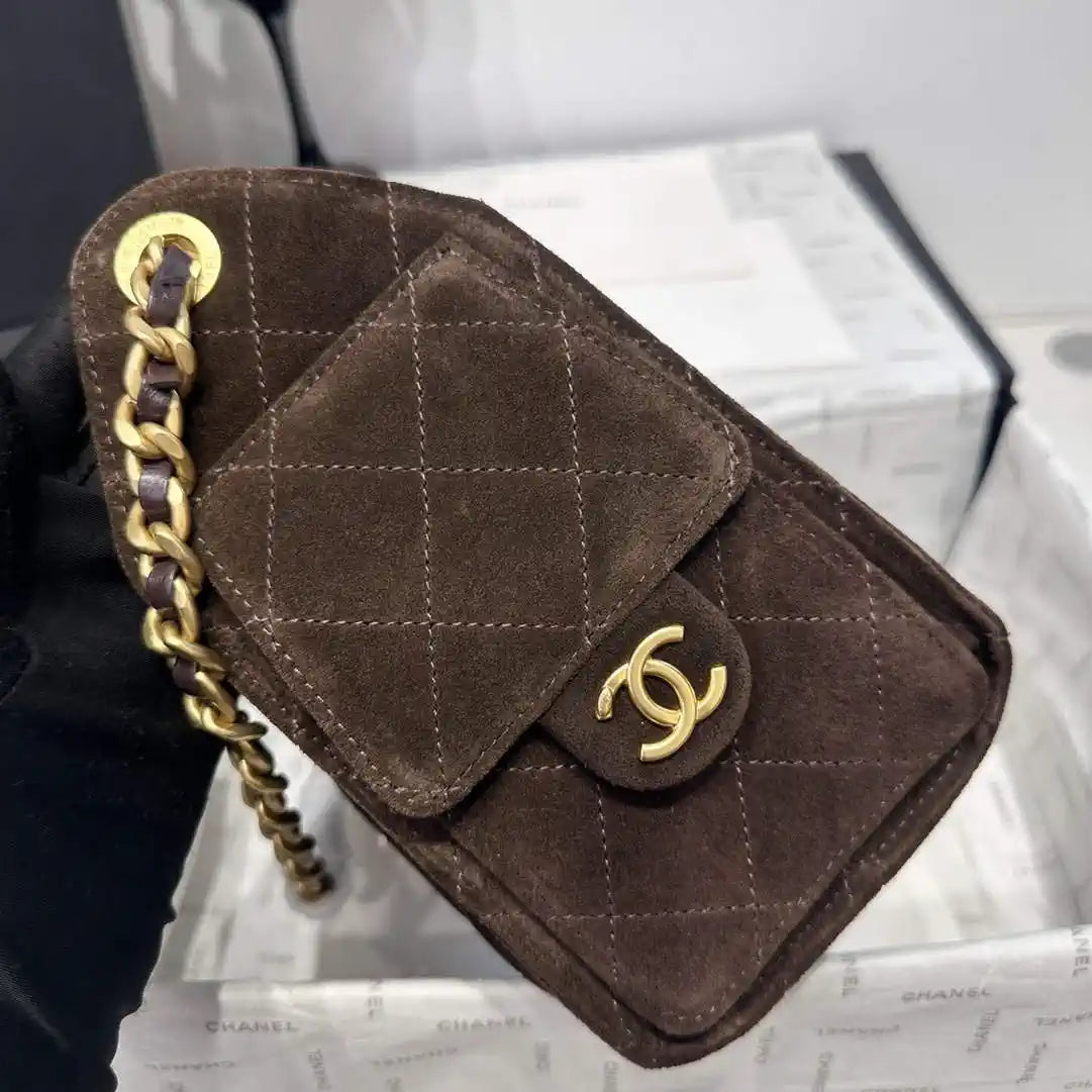 Chanel AS5631 Mini Hobo Velvet & Gold-Tone Metal Brown