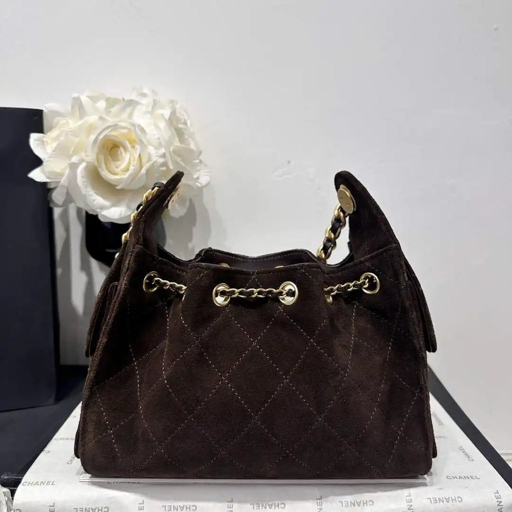 Chanel AS5631 Mini Hobo Velvet & Gold-Tone Metal Brown