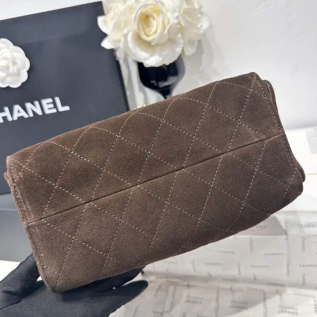 Chanel AS5631 Mini Hobo Velvet & Gold-Tone Metal Brown