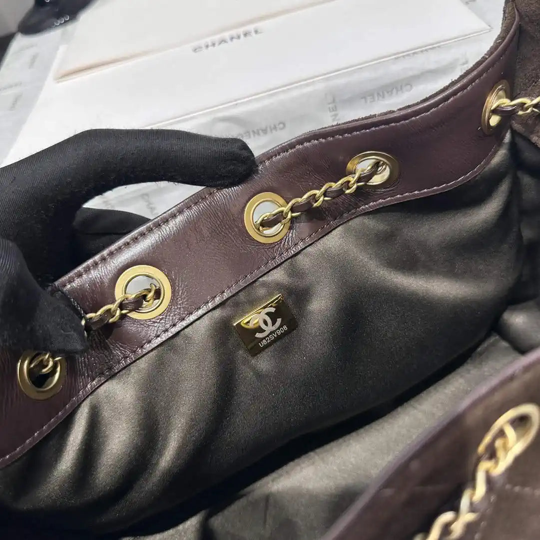 Chanel AS5631 Mini Hobo Velvet & Gold-Tone Metal Brown
