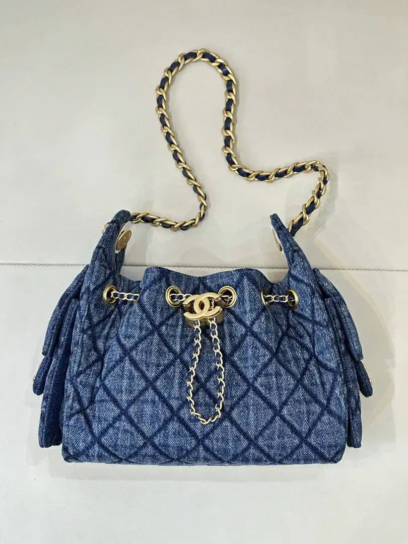 Chanel AS5631 Mini Hobo Washed denim fabric vintage denim blue
