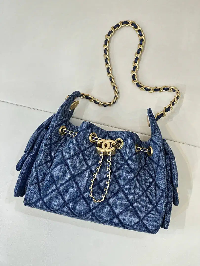 Chanel AS5631 Mini Hobo Washed denim fabric vintage denim blue