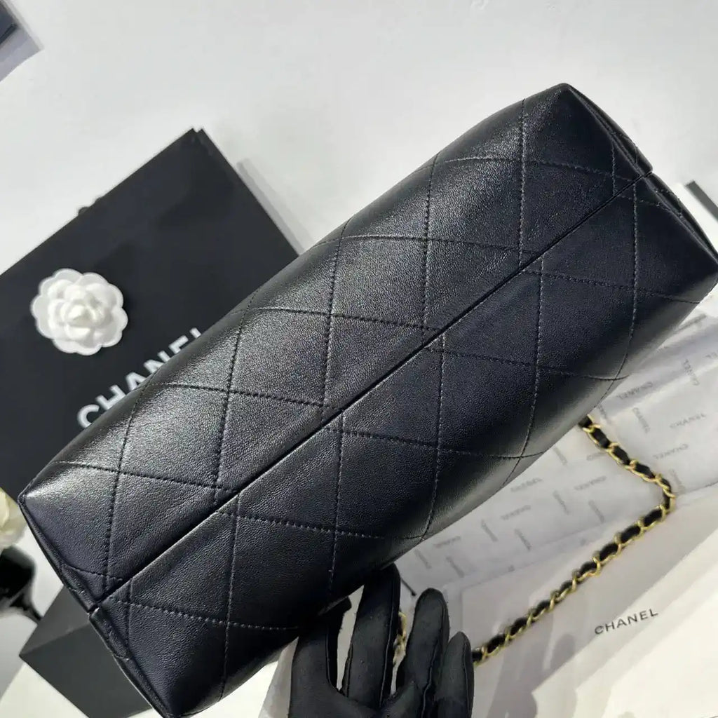 Chanel AS5634 Small Shopping Bag Suede Calfskin Shiny Lambskin Beige & Black