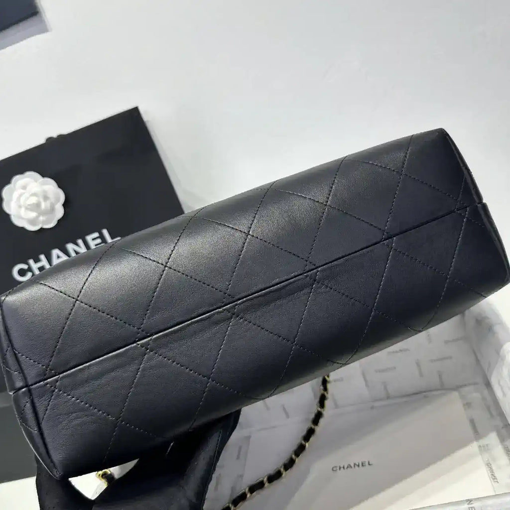 Chanel AS5634 Small Shopping Bag Suede Calfskin Shiny Lambskin Black