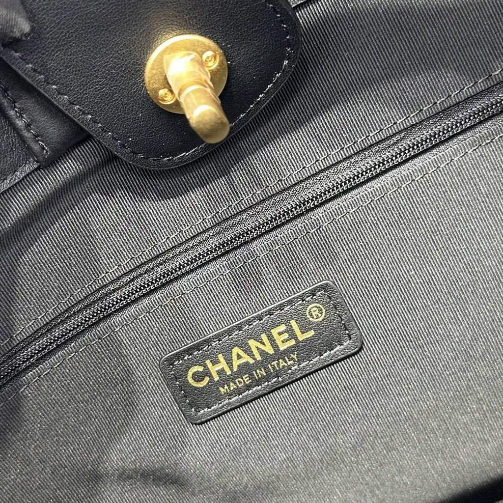 Chanel AS5634 Small Shopping Bag Suede Calfskin Shiny Lambskin Black