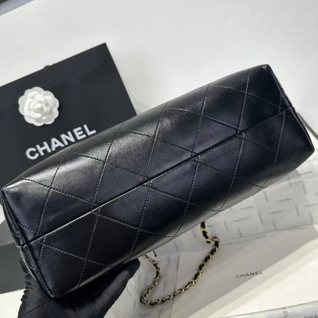 Chanel AS5634 Small Shopping Bag Suede Calfskin Shiny Lambskin Gray & Black