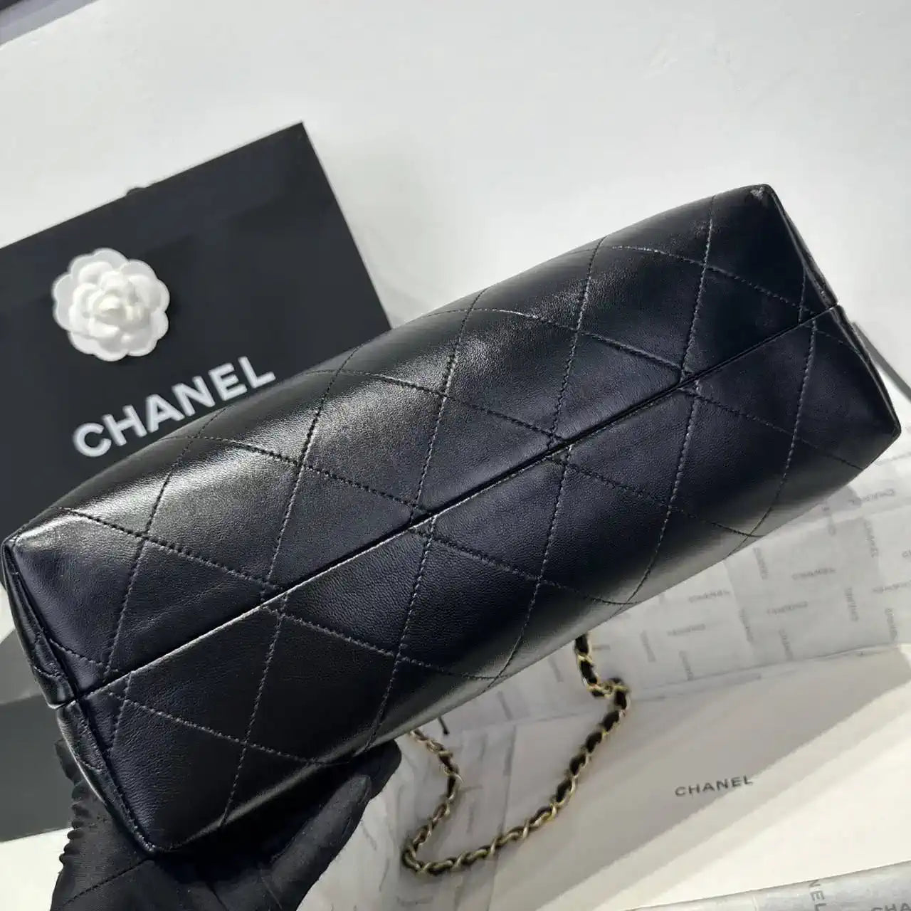 Chanel AS5634 Small Shopping Bag Suede Calfskin Shiny Lambskin Gray & Black