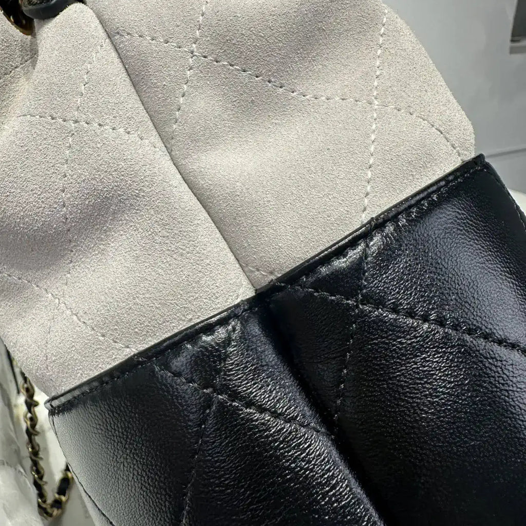 Chanel AS5634 Small Shopping Bag Suede Calfskin Shiny Lambskin Gray & Black