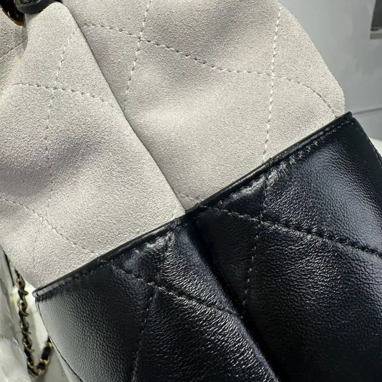 Chanel AS5634 Small Shopping Bag Suede Calfskin Shiny Lambskin Gray & Black