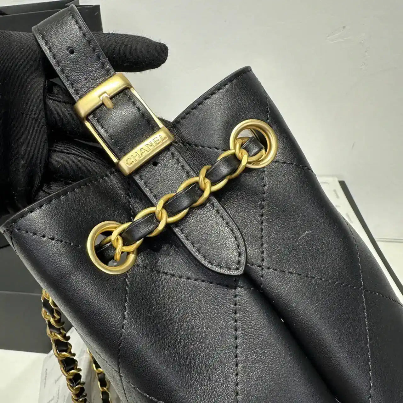 Chanel AS5636 Shopping Bag Suede Calfskin Shiny Lambskin Black