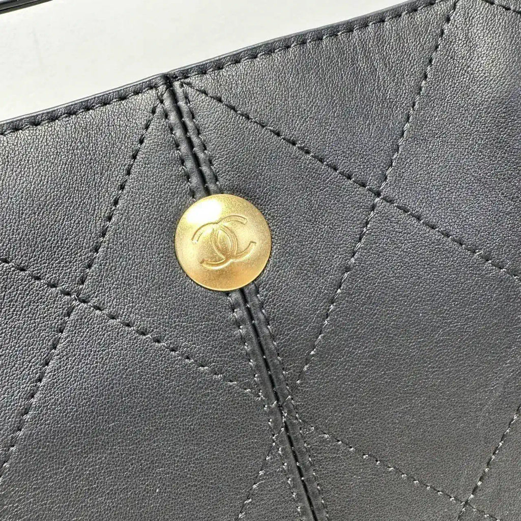 Chanel AS5636 Shopping Bag Suede Calfskin Shiny Lambskin Black